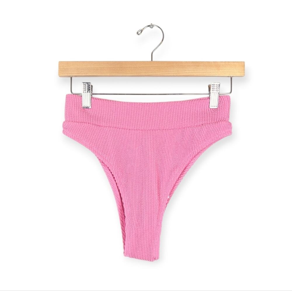 Free People Rhythm Bikini Bottom S Pink Starfish Crinkle High Cut Swim NWT